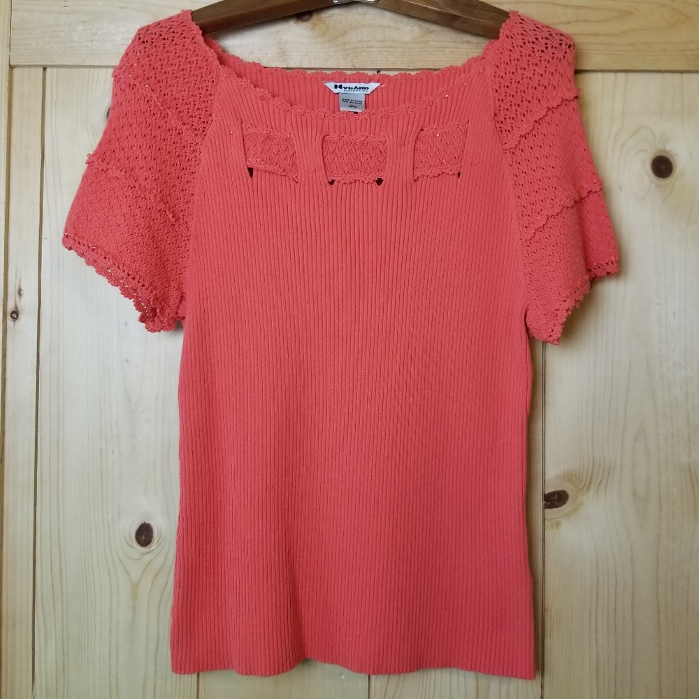 Vintage 90s Nygard Knit Crochet Sequin Short Sleeve Scoop Neck Sweater Top